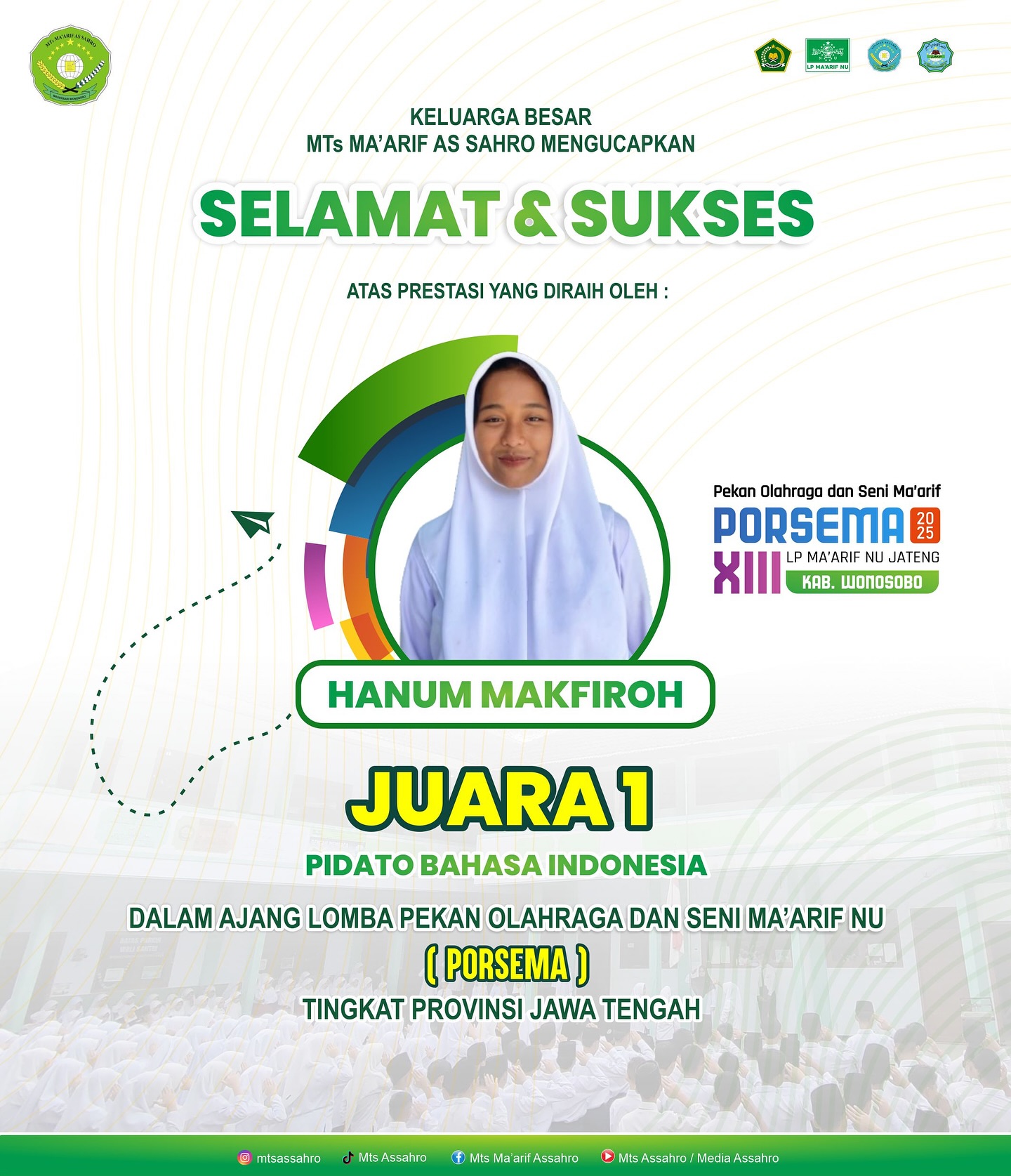 Juara Provinsi! Hanum Makfiroh Menangkan Lomba Pidato di PORSEMA XIII LP Ma'arif NU